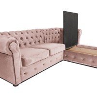 Γωνιακός Καναπές Κρεβάτι Crista Chesterfield  σε Ροζ Γιασεμί βελούδο 245x175x85cm