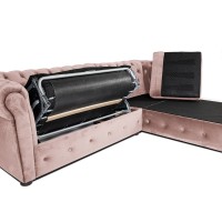 Γωνιακός Καναπές Κρεβάτι Crista Chesterfield  σε Ροζ Γιασεμί βελούδο 245x175x85cm
