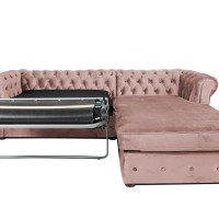 Γωνιακός Καναπές Κρεβάτι Crista Chesterfield  σε Ροζ Γιασεμί βελούδο 245x175x85cm
