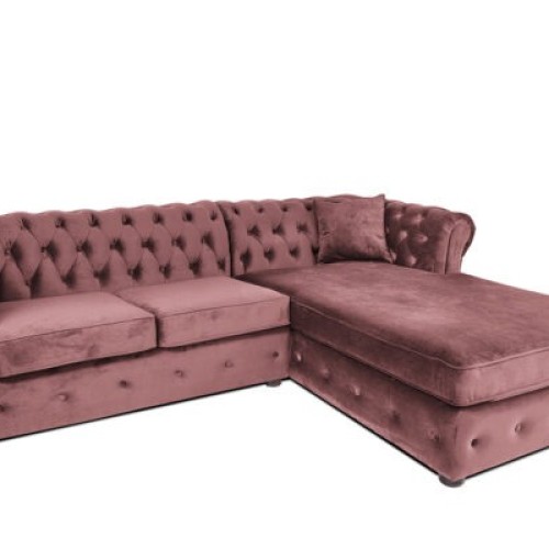 Γωνιακός Καναπές Κρεβάτι Crista Chesterfield  σε Ρόζ βελούδο 245x175x85cm