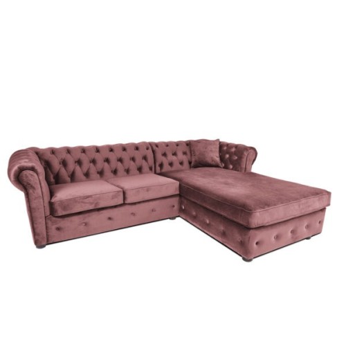 Γωνιακός Καναπές Κρεβάτι Crista Chesterfield  σε Ρόζ βελούδο 245x175x85cm