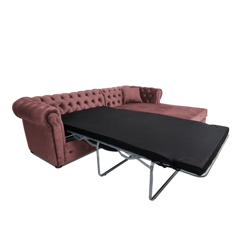 Γωνιακός Καναπές Κρεβάτι Crista Chesterfield  σε Ρόζ βελούδο 245x175x85cm