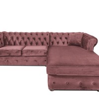 Γωνιακός Καναπές Κρεβάτι Crista Chesterfield  σε Ρόζ βελούδο 245x175x85cm