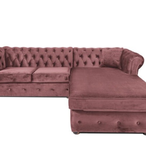 Γωνιακός Καναπές Κρεβάτι Crista Chesterfield  σε Ρόζ βελούδο 245x175x85cm