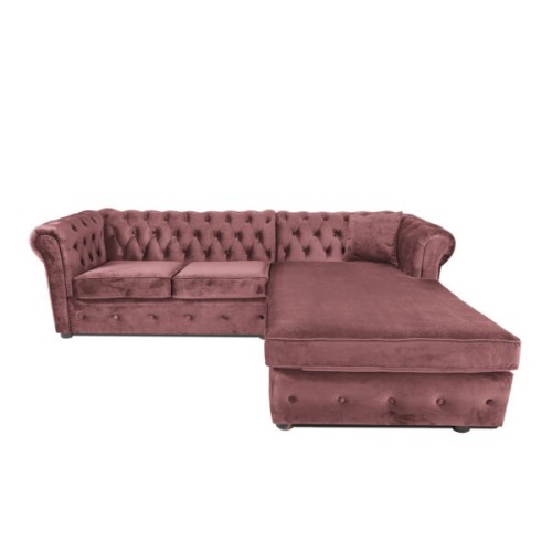 Γωνιακός Καναπές Κρεβάτι Crista Chesterfield  σε Ρόζ βελούδο 245x175x85cm