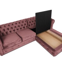 Γωνιακός Καναπές Κρεβάτι Crista Chesterfield  σε Ρόζ βελούδο 245x175x85cm