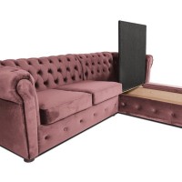 Γωνιακός Καναπές Κρεβάτι Crista Chesterfield  σε Ρόζ βελούδο 245x175x85cm
