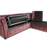 Γωνιακός Καναπές Κρεβάτι Crista Chesterfield  σε Ρόζ βελούδο 245x175x85cm