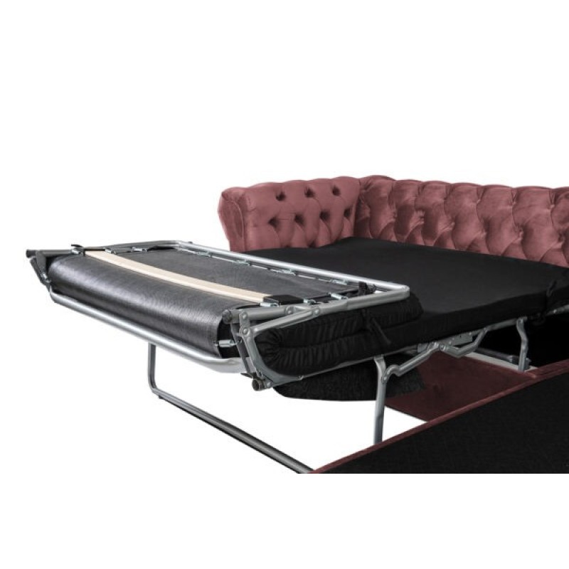 Γωνιακός Καναπές Κρεβάτι Crista Chesterfield  σε Ρόζ βελούδο 245x175x85cm