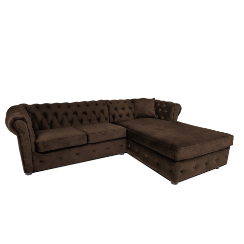 Γωνιακός Καναπές Κρεβάτι Crista Chesterfield  σε Vintage Καφε 245x175x85cm