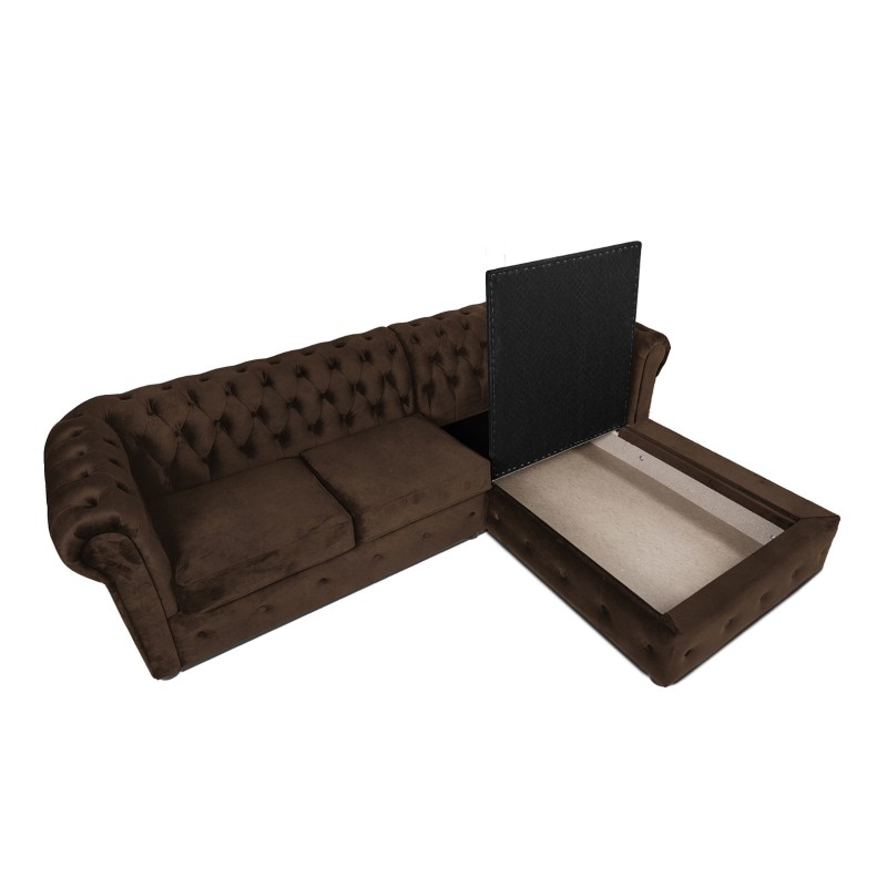 Γωνιακός Καναπές Κρεβάτι Crista Chesterfield  σε Vintage Καφε 245x175x85cm