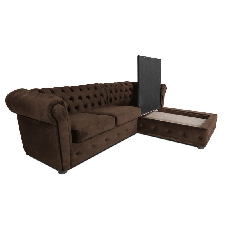 Γωνιακός Καναπές Κρεβάτι Crista Chesterfield  σε Vintage Καφε 245x175x85cm
