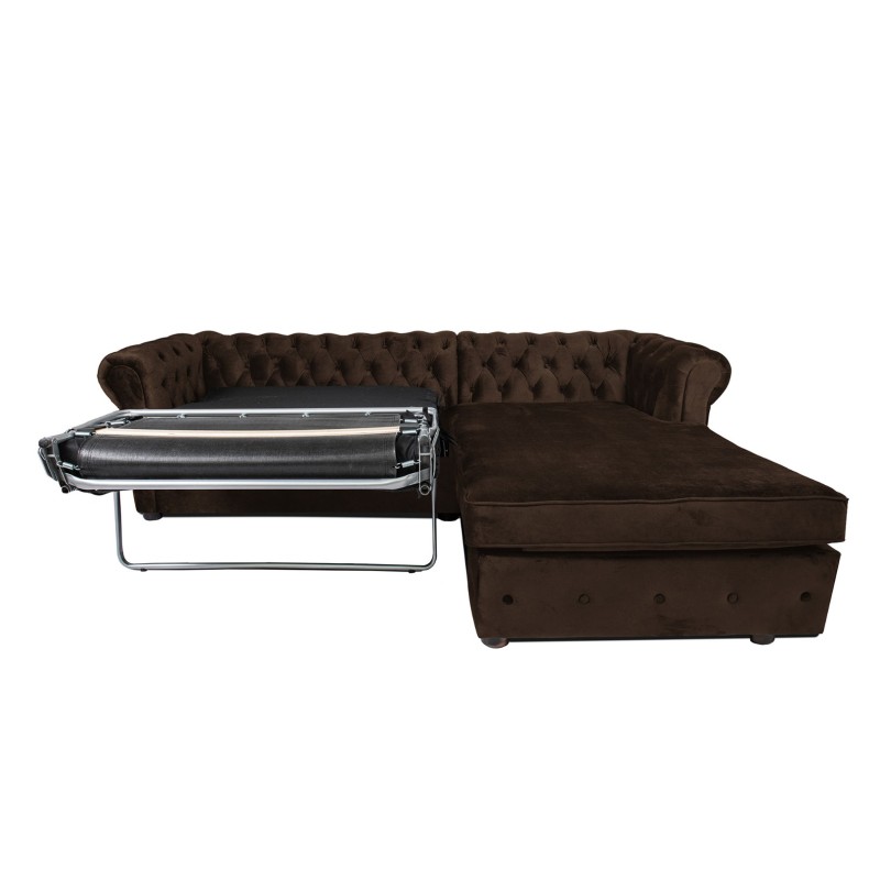 Γωνιακός Καναπές Κρεβάτι Crista Chesterfield  σε Vintage Καφε 245x175x85cm