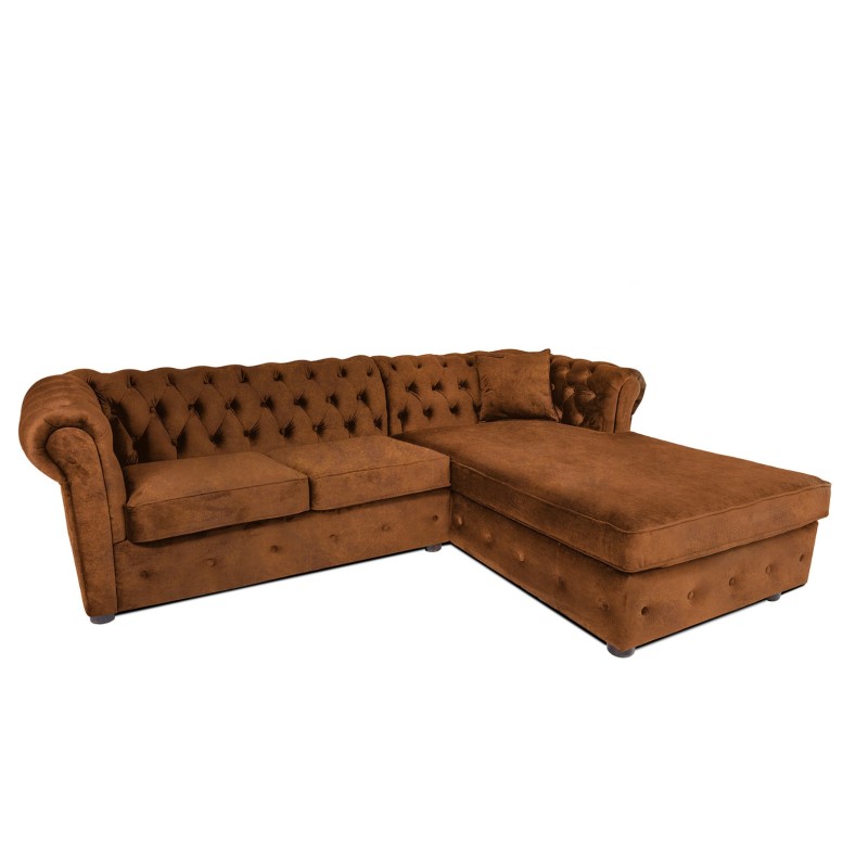 Γωνιακός Καναπές Κρεβάτι Crista Chesterfield  σε Vintage Κονιάκ 245x175x85cm