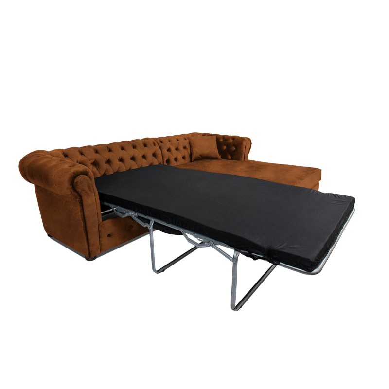 Γωνιακός Καναπές Κρεβάτι Crista Chesterfield  σε Vintage Κονιάκ 245x175x85cm