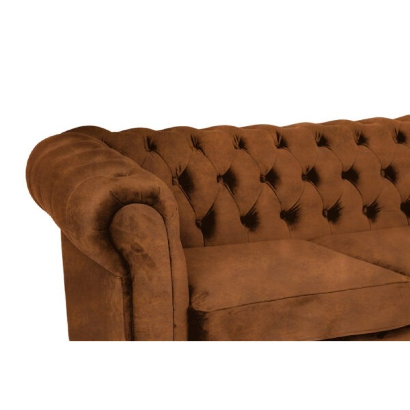 Γωνιακός Καναπές Κρεβάτι Crista Chesterfield  σε Vintage Κονιάκ 245x175x85cm