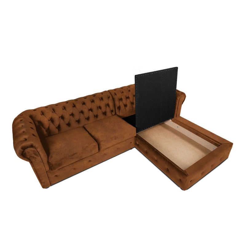 Γωνιακός Καναπές Κρεβάτι Crista Chesterfield  σε Vintage Κονιάκ 245x175x85cm