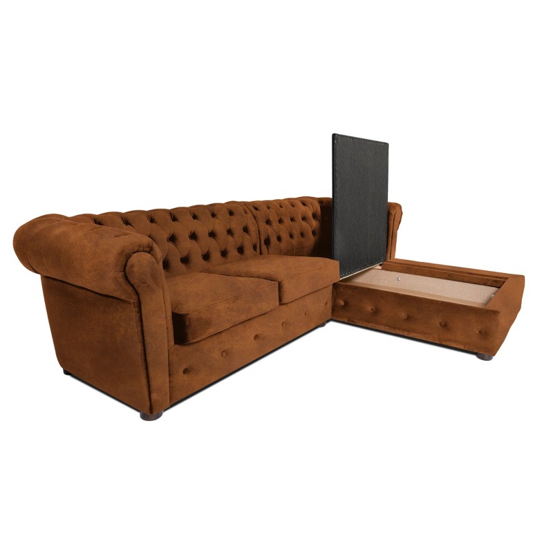 Γωνιακός Καναπές Κρεβάτι Crista Chesterfield  σε Vintage Κονιάκ 245x175x85cm