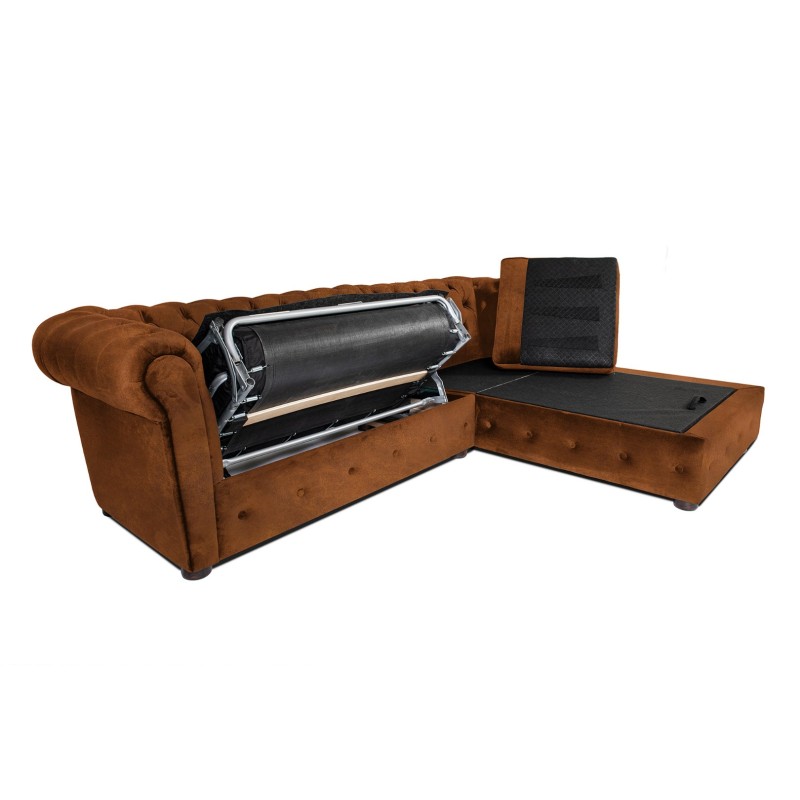 Γωνιακός Καναπές Κρεβάτι Crista Chesterfield  σε Vintage Κονιάκ 245x175x85cm