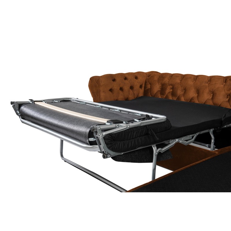 Γωνιακός Καναπές Κρεβάτι Crista Chesterfield  σε Vintage Κονιάκ 245x175x85cm