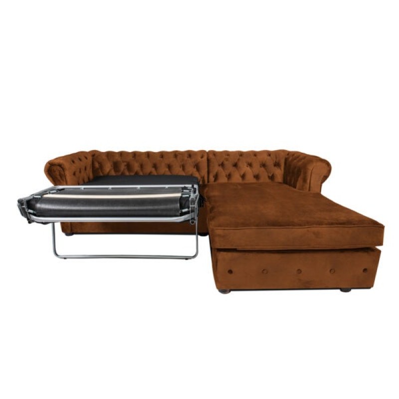 Γωνιακός Καναπές Κρεβάτι Crista Chesterfield  σε Vintage Κονιάκ 245x175x85cm