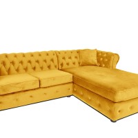 Γωνιακός Καναπές Κρεβάτι Crista Chesterfield  σε Ηλιόλουστο Κιτρινο βελούδο 245x175x85cm