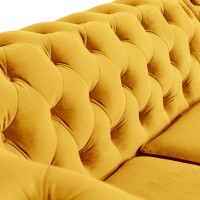 Γωνιακός Καναπές Κρεβάτι Crista Chesterfield  σε Ηλιόλουστο Κιτρινο βελούδο 245x175x85cm