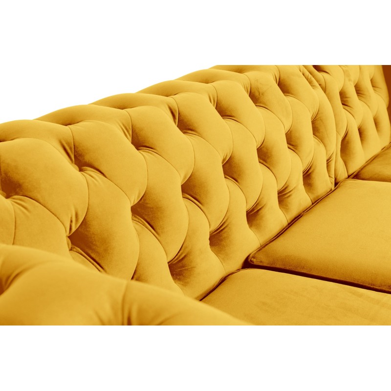 Γωνιακός Καναπές Κρεβάτι Crista Chesterfield  σε Ηλιόλουστο Κιτρινο βελούδο 245x175x85cm