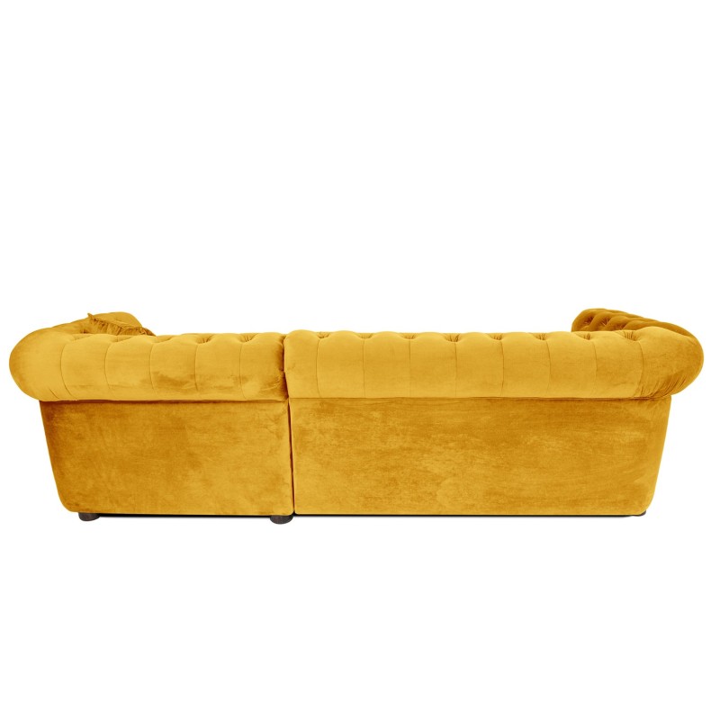 Γωνιακός Καναπές Κρεβάτι Crista Chesterfield  σε Ηλιόλουστο Κιτρινο βελούδο 245x175x85cm