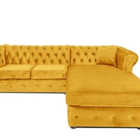 Γωνιακός Καναπές Κρεβάτι Crista Chesterfield  σε Ηλιόλουστο Κιτρινο βελούδο 245x175x85cm