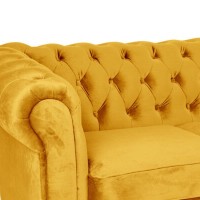 Γωνιακός Καναπές Κρεβάτι Crista Chesterfield  σε Ηλιόλουστο Κιτρινο βελούδο 245x175x85cm
