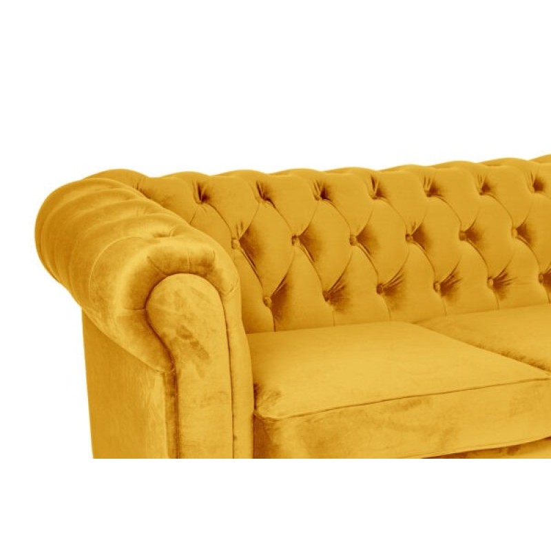 Γωνιακός Καναπές Κρεβάτι Crista Chesterfield  σε Ηλιόλουστο Κιτρινο βελούδο 245x175x85cm