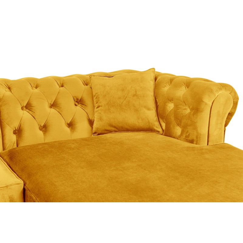 Γωνιακός Καναπές Κρεβάτι Crista Chesterfield  σε Ηλιόλουστο Κιτρινο βελούδο 245x175x85cm