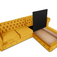 Γωνιακός Καναπές Κρεβάτι Crista Chesterfield  σε Ηλιόλουστο Κιτρινο βελούδο 245x175x85cm