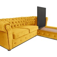 Γωνιακός Καναπές Κρεβάτι Crista Chesterfield  σε Ηλιόλουστο Κιτρινο βελούδο 245x175x85cm