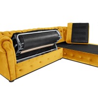 Γωνιακός Καναπές Κρεβάτι Crista Chesterfield  σε Ηλιόλουστο Κιτρινο βελούδο 245x175x85cm