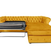 Γωνιακός Καναπές Κρεβάτι Crista Chesterfield  σε Ηλιόλουστο Κιτρινο βελούδο 245x175x85cm