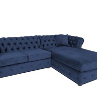 Γωνιακός Καναπές Κρεβάτι Crista Chesterfield  σε Μπλέ βελούδο 245x175x85cm