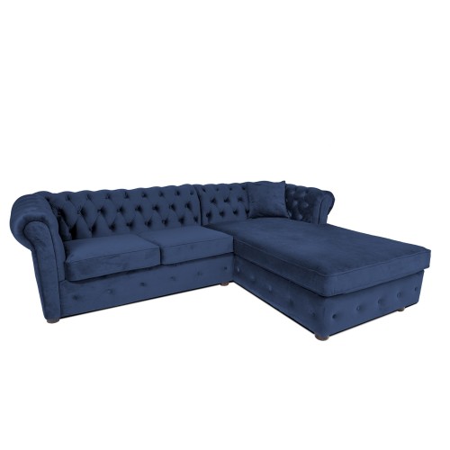 Γωνιακός Καναπές Κρεβάτι Crista Chesterfield  σε Μπλέ βελούδο 245x175x85cm