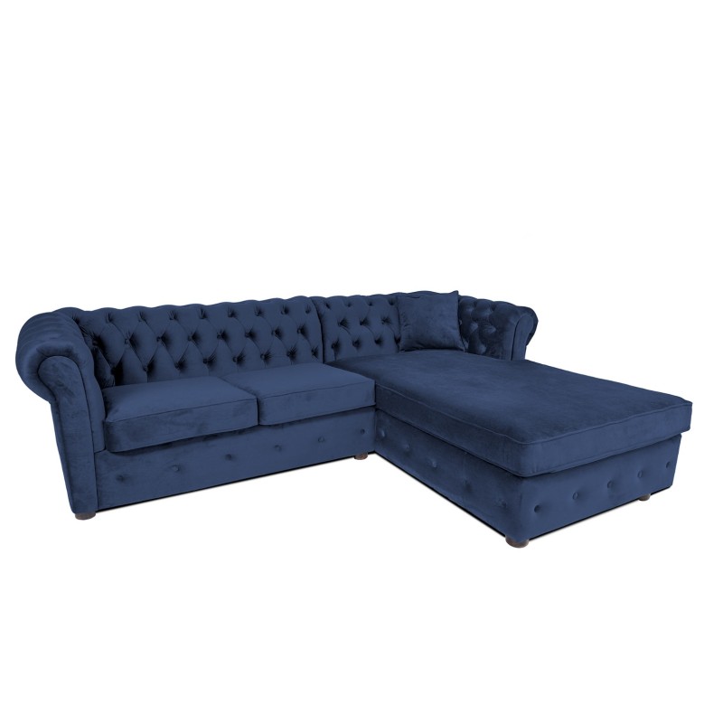 Γωνιακός Καναπές Κρεβάτι Crista Chesterfield  σε Μπλέ βελούδο 245x175x85cm