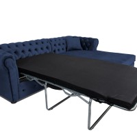 Γωνιακός Καναπές Κρεβάτι Crista Chesterfield  σε Μπλέ βελούδο 245x175x85cm