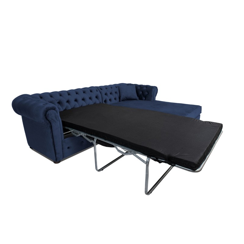 Γωνιακός Καναπές Κρεβάτι Crista Chesterfield  σε Μπλέ βελούδο 245x175x85cm