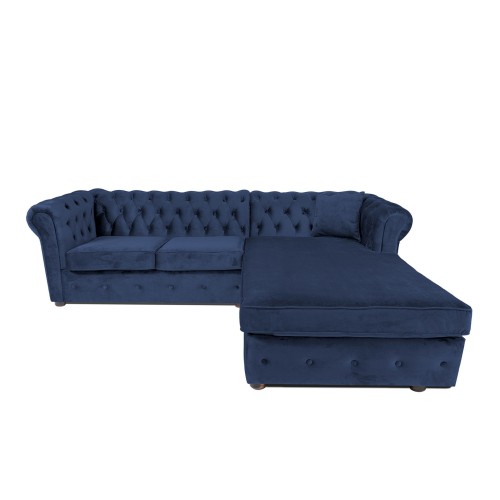 Γωνιακός Καναπές Κρεβάτι Crista Chesterfield  σε Μπλέ βελούδο 245x175x85cm