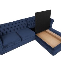 Γωνιακός Καναπές Κρεβάτι Crista Chesterfield  σε Μπλέ βελούδο 245x175x85cm