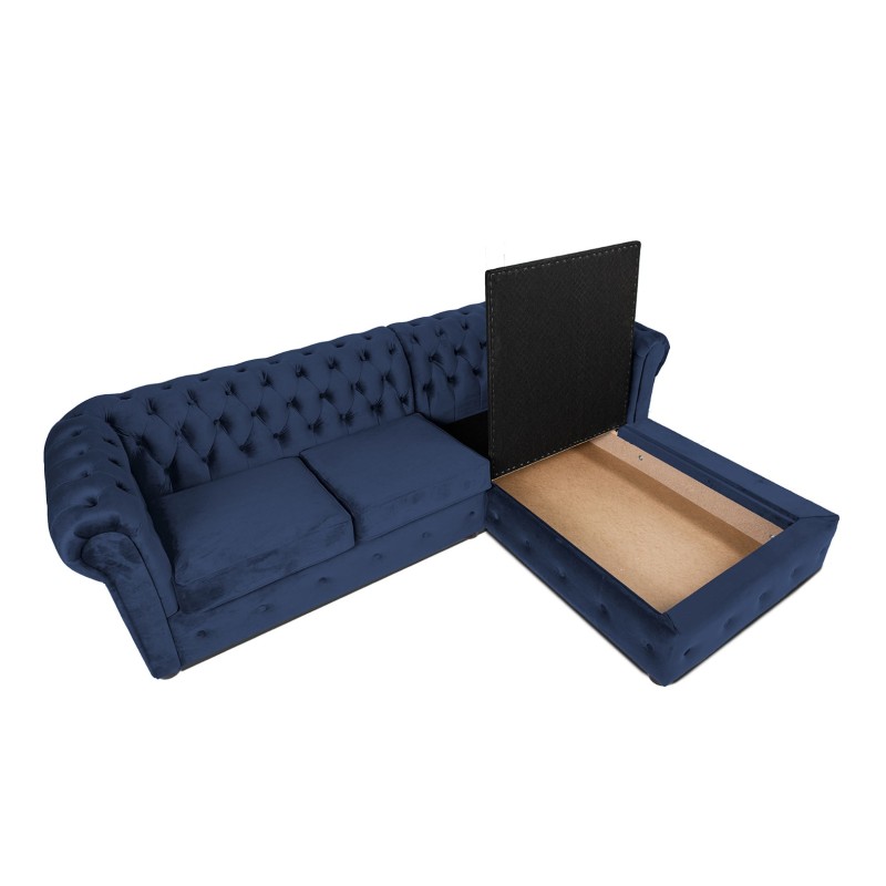 Γωνιακός Καναπές Κρεβάτι Crista Chesterfield  σε Μπλέ βελούδο 245x175x85cm