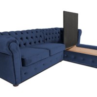 Γωνιακός Καναπές Κρεβάτι Crista Chesterfield  σε Μπλέ βελούδο 245x175x85cm