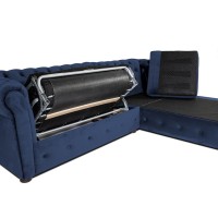 Γωνιακός Καναπές Κρεβάτι Crista Chesterfield  σε Μπλέ βελούδο 245x175x85cm