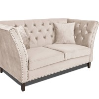 Διθέσιος Καναπές Chesterfield Queen Βελούδο Μπεζ 175×92×92 εκ