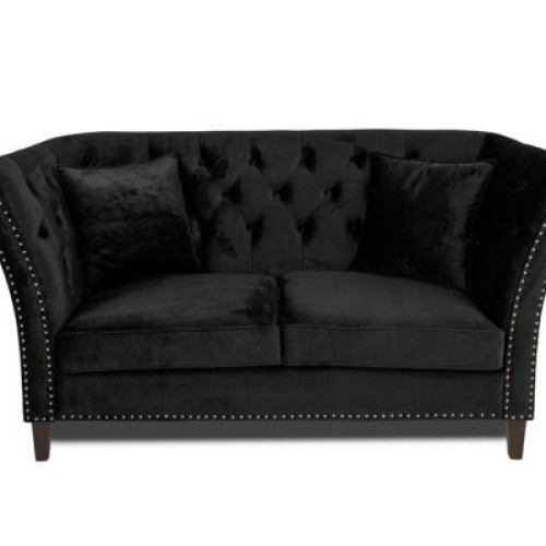 Διθέσιος Καναπές Chesterfield Queen Βελούδο Μαύρο 175×92×92 εκ