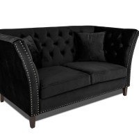 Διθέσιος Καναπές Chesterfield Queen Βελούδο Μαύρο 175×92×92 εκ